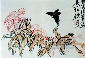  chinese oil painting - Qi Baishi impatiens and butterfly traditional Chinese